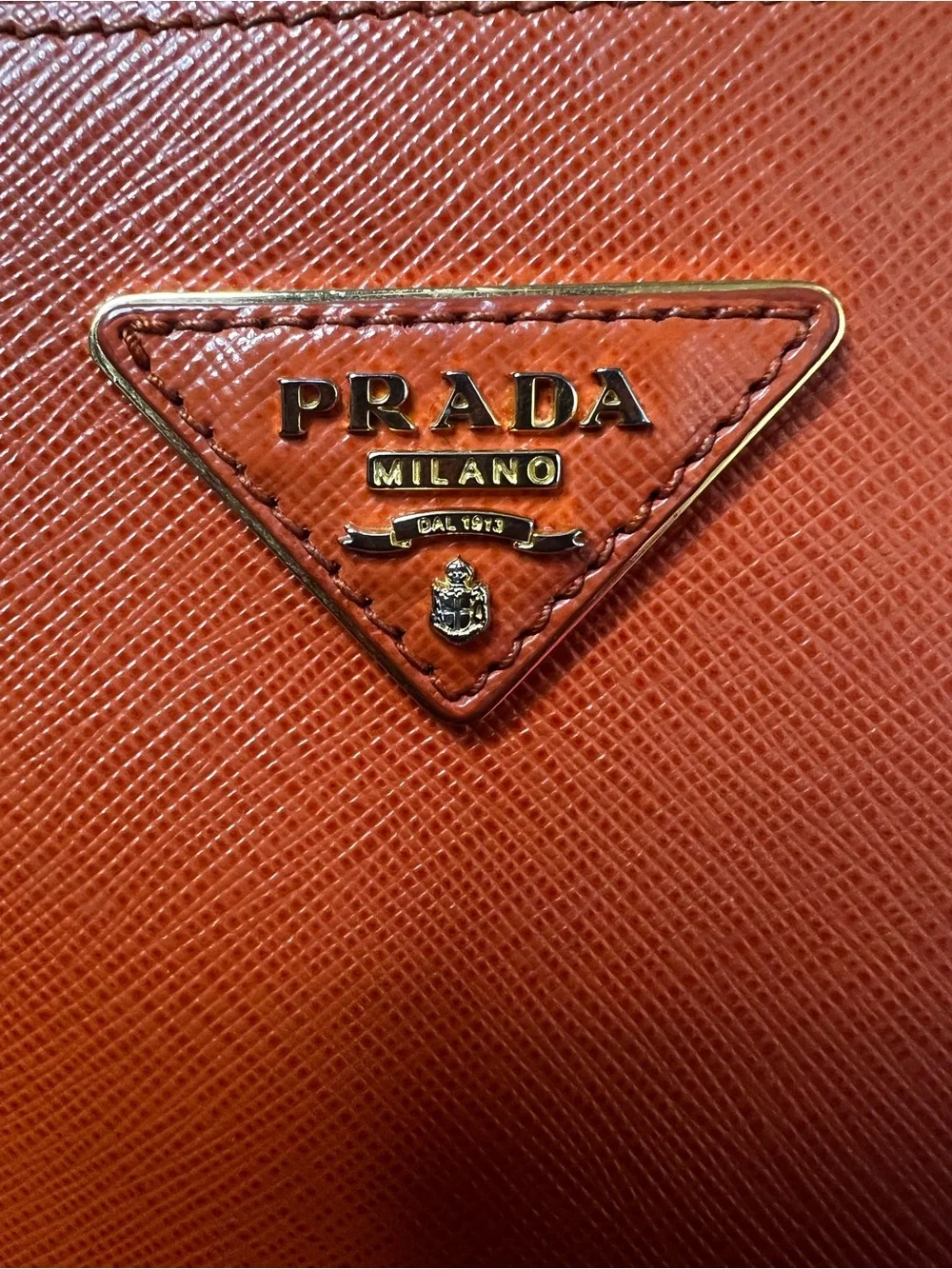 Prada Saffiano Lux Double Zip Orange Leather Tote Shoulder Bag COA